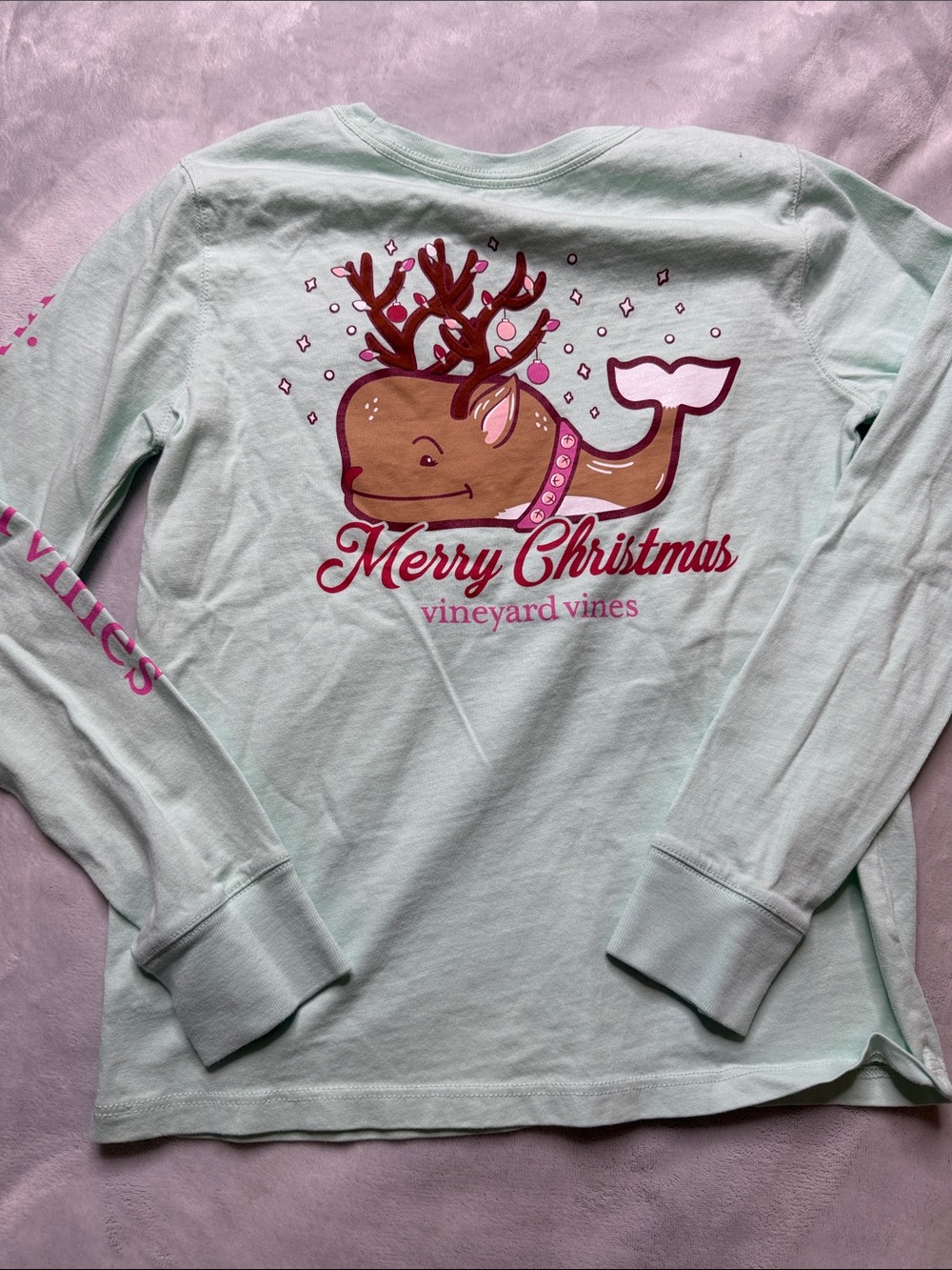 Vineyard Vines Mint Green Whale Pocket Long Sleeve Tee